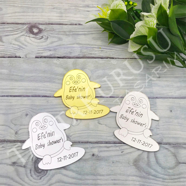 Pleksi ayna lazer kesim Baby Shower Penguen